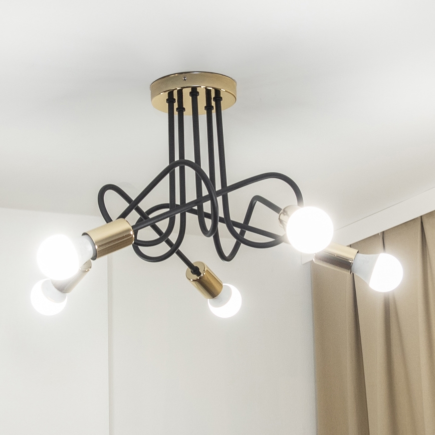 Επιφανειακό φωτιστικό οροφής OXFORD 5xE27/15W/230V χρυσό/μαύρο