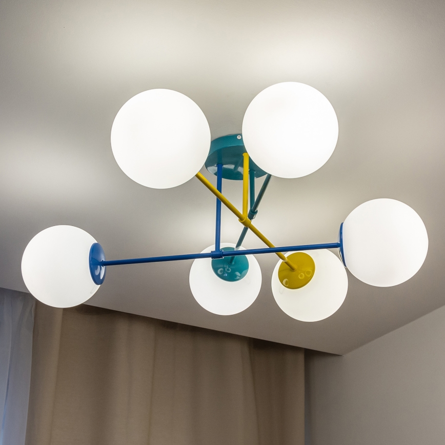 Επιφανειακός πολυέλαιος MOON 6xE27/15W/230V τυρκουάζ/κίτρινο/μπλε