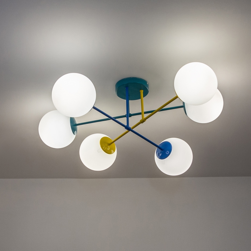 Επιφανειακός πολυέλαιος MOON 6xE27/15W/230V τυρκουάζ/κίτρινο/μπλε
