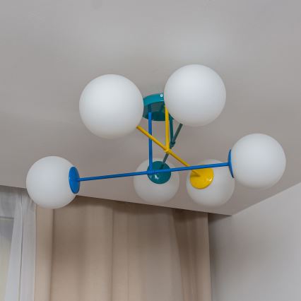 Επιφανειακός πολυέλαιος MOON 6xE27/15W/230V τυρκουάζ/κίτρινο/μπλε