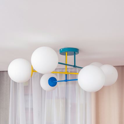 Επιφανειακός πολυέλαιος MOON 6xE27/15W/230V τυρκουάζ/κίτρινο/μπλε
