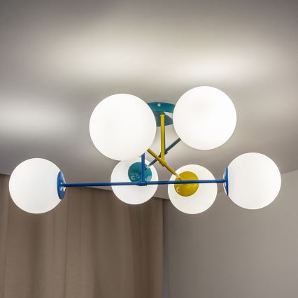 Επιφανειακός πολυέλαιος MOON 6xE27/15W/230V τυρκουάζ/κίτρινο/μπλε