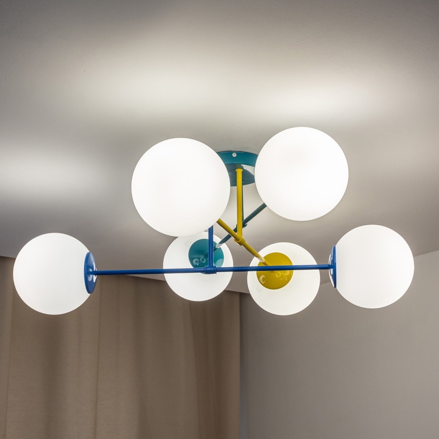 Επιφανειακός πολυέλαιος MOON 6xE27/15W/230V τυρκουάζ/κίτρινο/μπλε