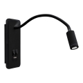 Ευέλικτο επιτοίχιο φωτιστικό LED με USB BASE 1xLED/8W+1xLED/2W/230V μαύρο