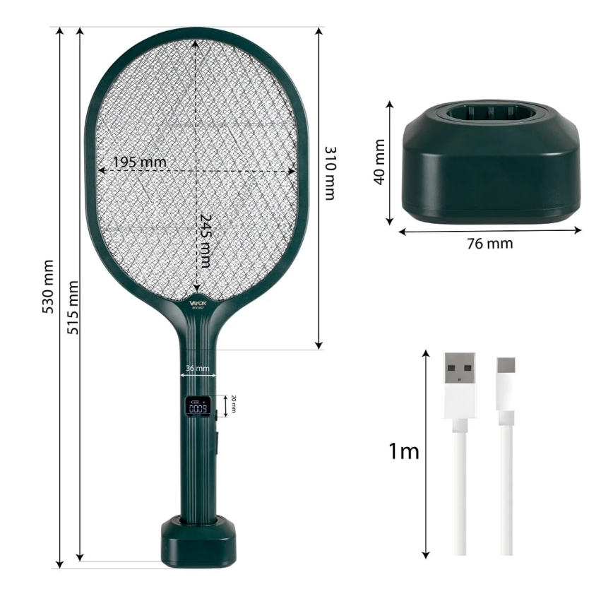 Ηλεκτρική εντομοπαγίδα LED 2σε1 με οθόνη LCD 1200 mAh/5V πράσινο