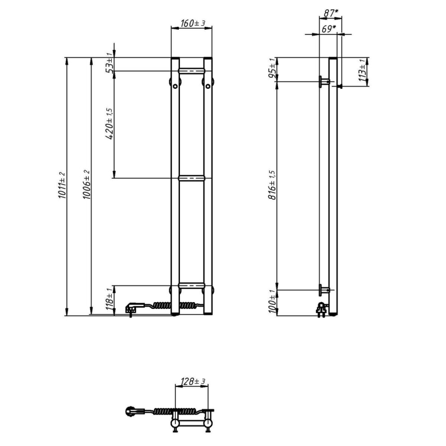 Ηλεκτρική πετσετοκρεμάστρα SILOUETTE 187W/230V 101,1 cm IP44 λευκό δεξιός στρογγυλό