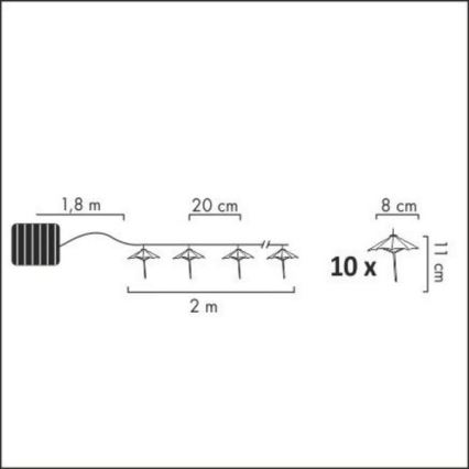 Ηλιακά λαμπάκια LED 10xLED/1,2V 300 mAh 3,8 m IP44 umbrellas