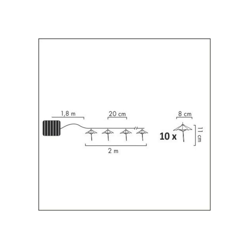 Ηλιακά λαμπάκια LED 10xLED/1,2V 300 mAh 3,8 m IP44 umbrellas