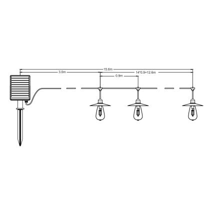 Ηλιακά λαμπάκια LED 15xLED/0,2W/3,7V 15,6 m 3000K IP44