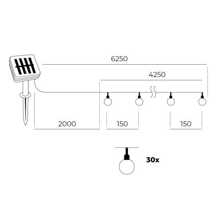 Ηλιακά λαμπάκια LED 30xLED/0,12W/1,2V 1xAA 3000K IP44 400 mAh