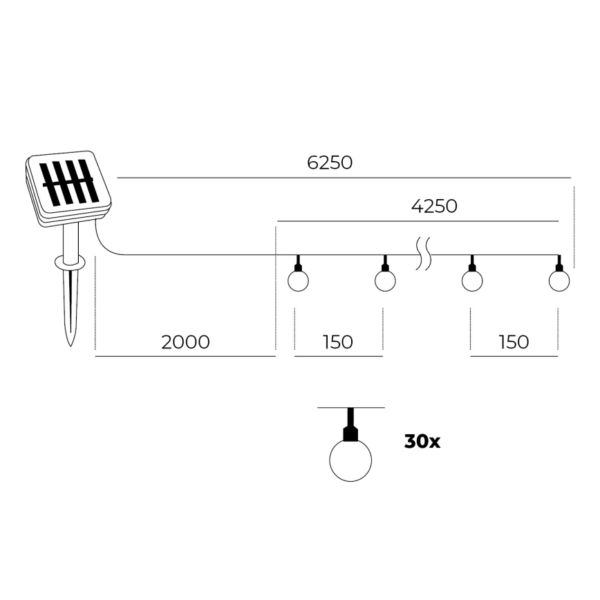 Ηλιακά λαμπάκια LED 30xLED/0,12W/1,2V 1xAA 3000K IP44 400 mAh