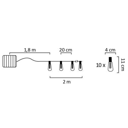 Ηλιακά λαμπάκια LED EDISON 10xLED/1,2V 300 mAh 3,8 m IP44