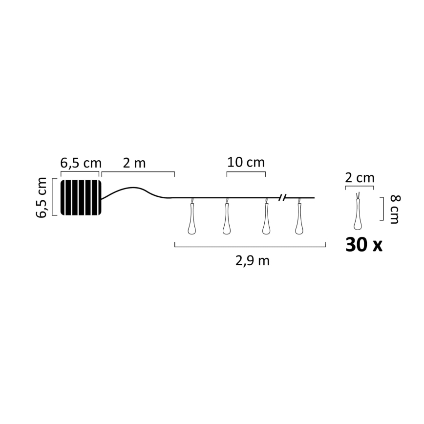 Ηλιακά λαμπάκια LED ICE 30xLED/1,2V 300 mAh IP44