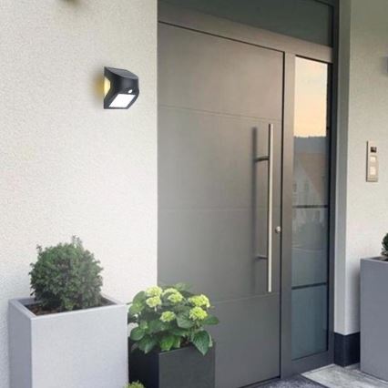 LED ηλιακό επιτοίχιο φωτιστικό με αισθητήρα LED/3W/3,7V 3000/4000K 1200 mAh IP54 μαύρο