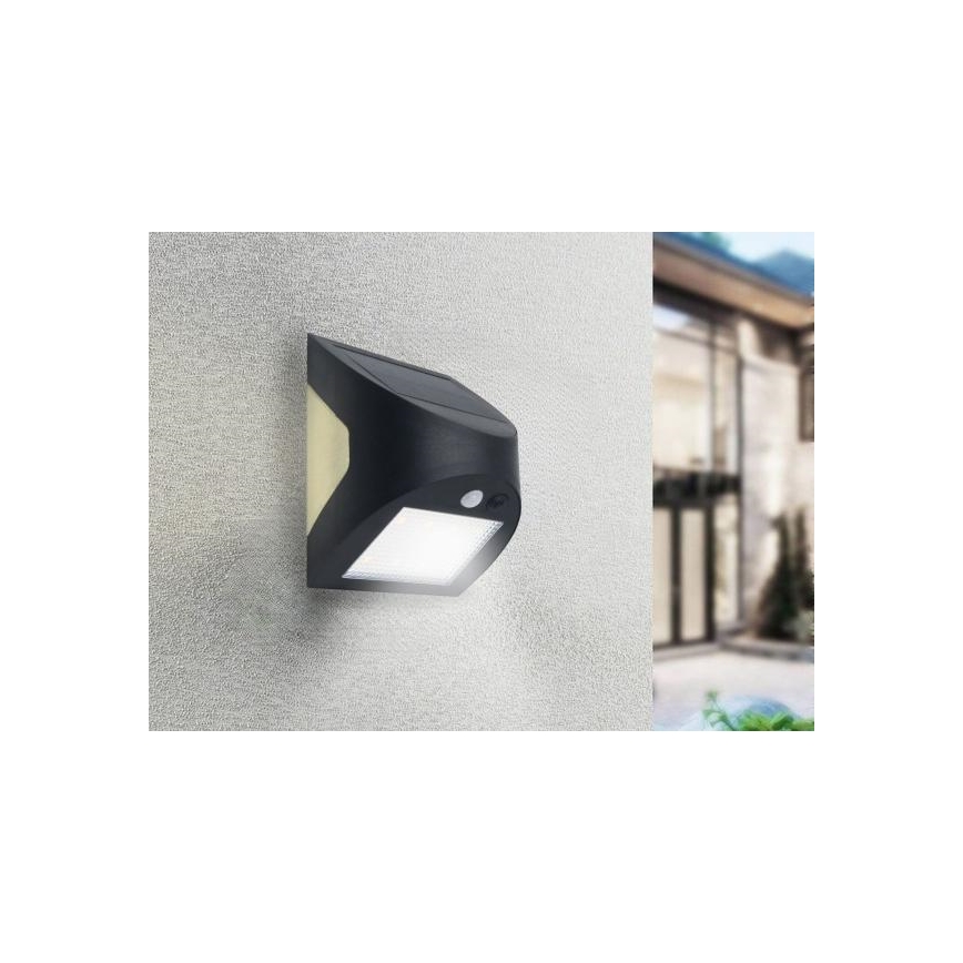LED ηλιακό επιτοίχιο φωτιστικό με αισθητήρα LED/3W/3,7V 3000/4000K 1200 mAh IP54 μαύρο