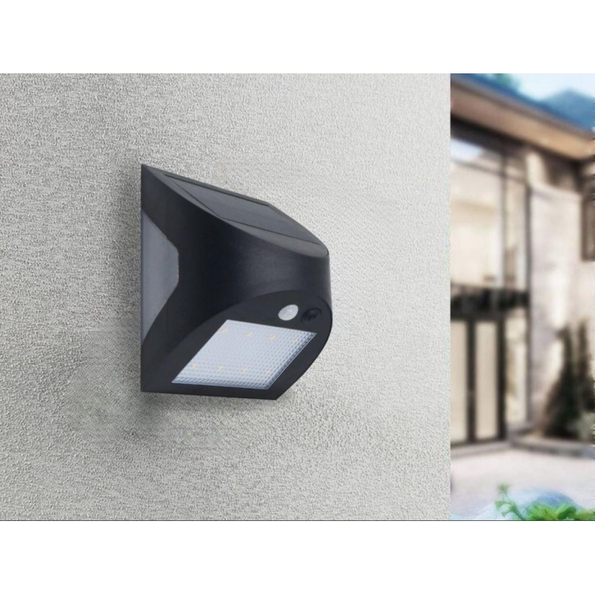 LED ηλιακό επιτοίχιο φωτιστικό με αισθητήρα LED/3W/3,7V 3000/4000K 1200 mAh IP54 μαύρο