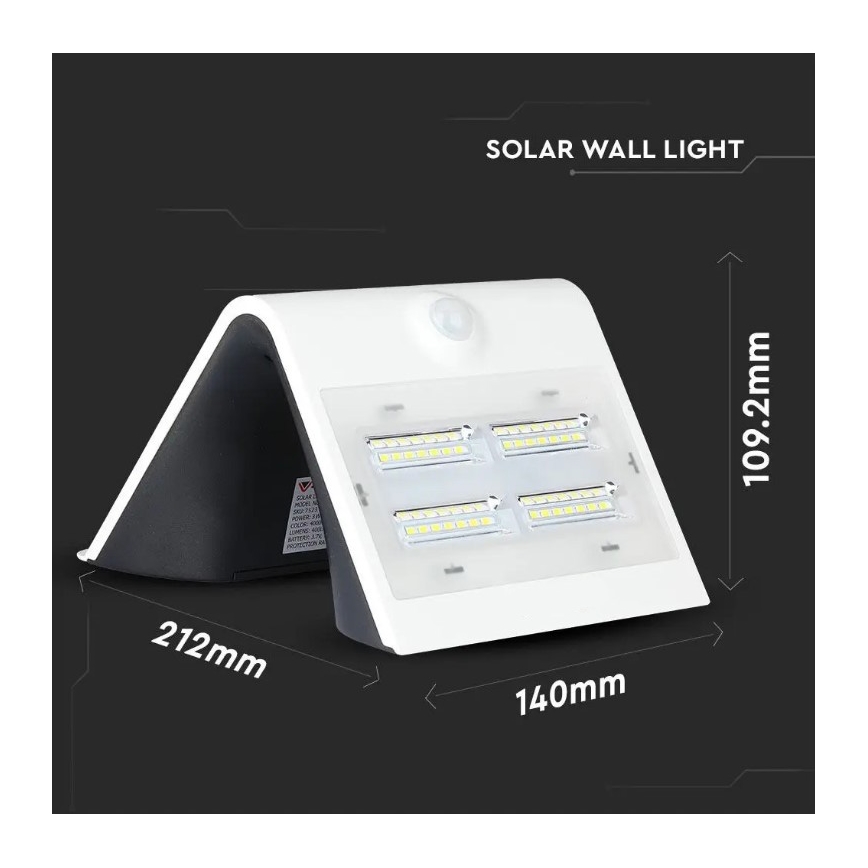 Ηλιακό επιτοίχιο φωτιστικό LED με αισθητήρα LED/3W/3,7V 3000/4000K IP65 λευκό