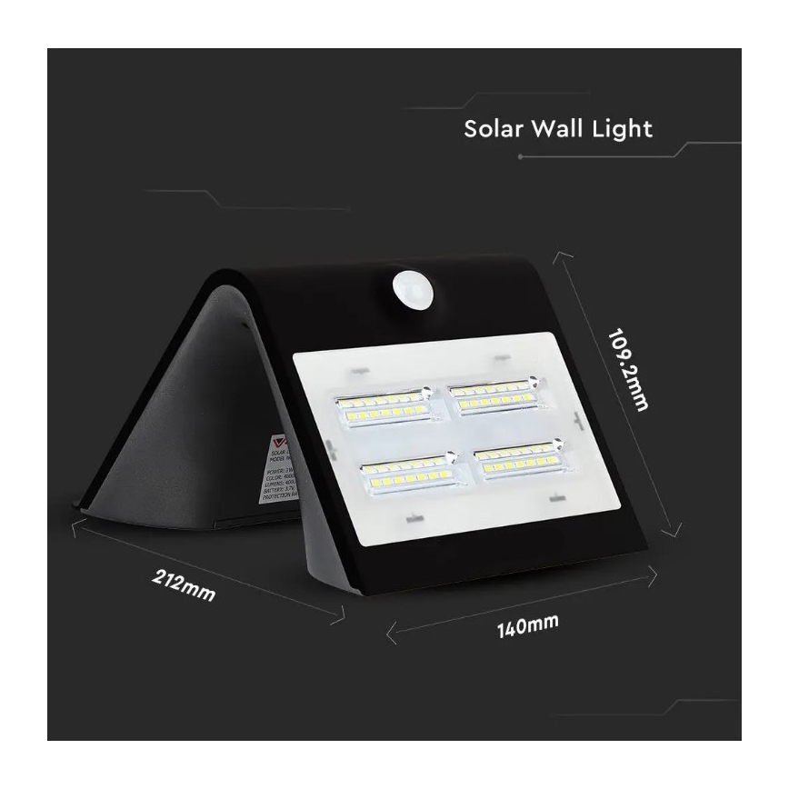 Ηλιακό επιτοίχιο φωτιστικό LED με αισθητήρα LED/3W/3,7V 3000/4000K IP65 μαύρο