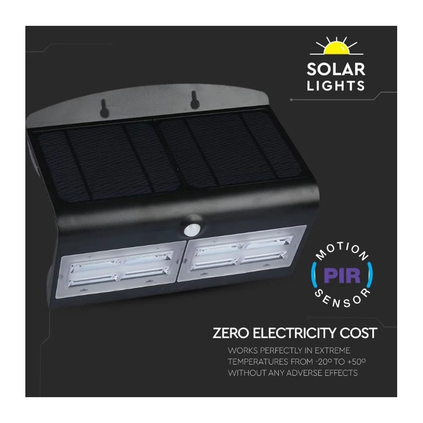 Ηλιακό επιτοίχιο φωτιστικό LED με αισθητήρα LED/7W/3,7V 4000K IP65 μαύρο