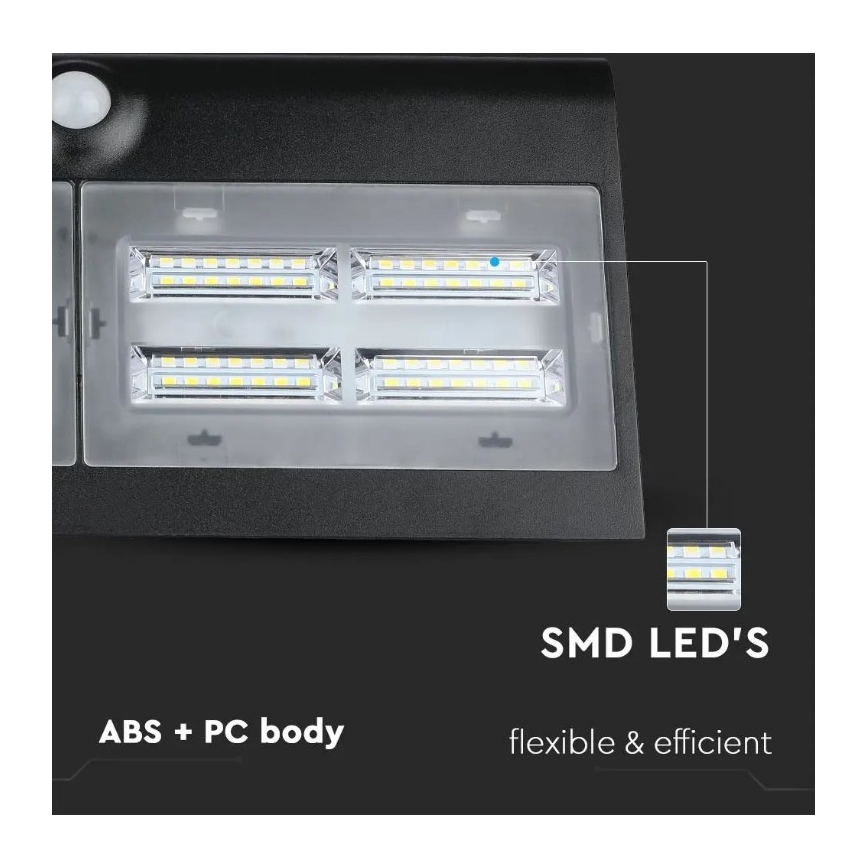 Ηλιακό επιτοίχιο φωτιστικό LED με αισθητήρα LED/7W/3,7V 4000K IP65 μαύρο