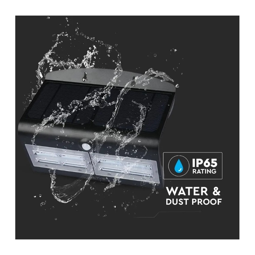 Ηλιακό επιτοίχιο φωτιστικό LED με αισθητήρα LED/7W/3,7V 4000K IP65 μαύρο