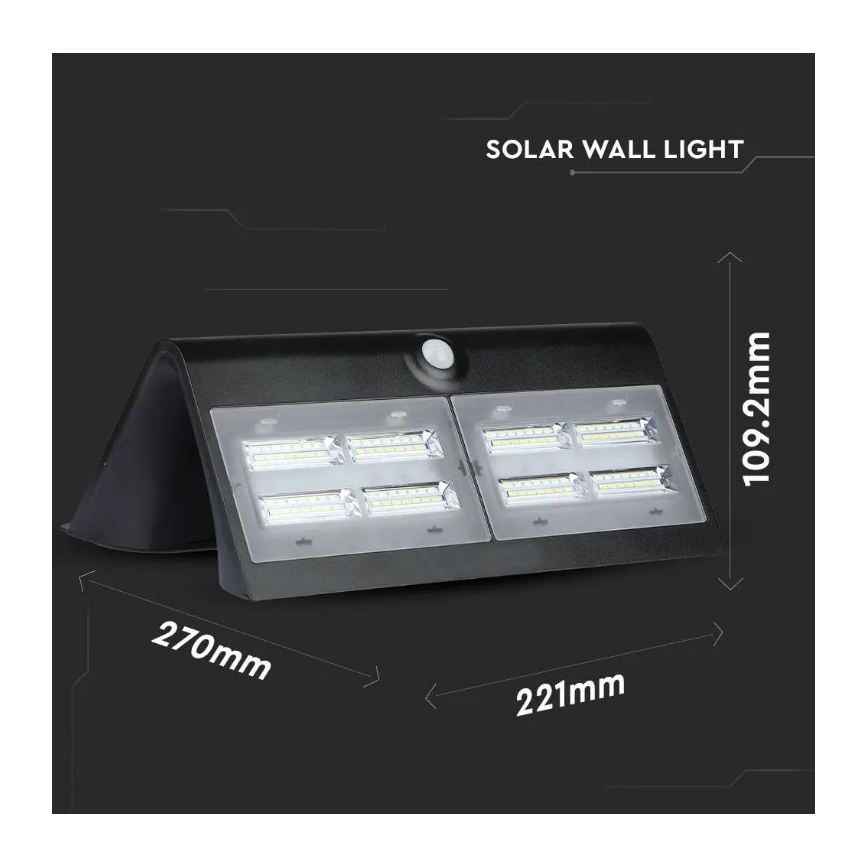 Ηλιακό επιτοίχιο φωτιστικό LED με αισθητήρα LED/7W/3,7V 4000K IP65 μαύρο