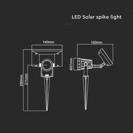 Ηλιακό φωτιστικό LED SPIKE LED/2W/5,5V IP65 3000K 1200 mAh