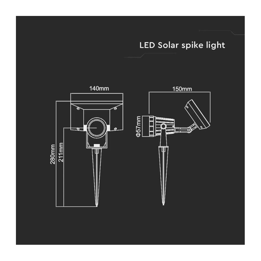 Ηλιακό φωτιστικό LED SPIKE LED/2W/5,5V IP65 3000K 1200 mAh