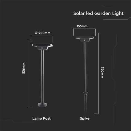 Ηλιακό φωτιστικό LED εξωτερικού χώρου 2σε1 LED/2W/3,7V IP65 3000/4000/6500K 2600 mAh
