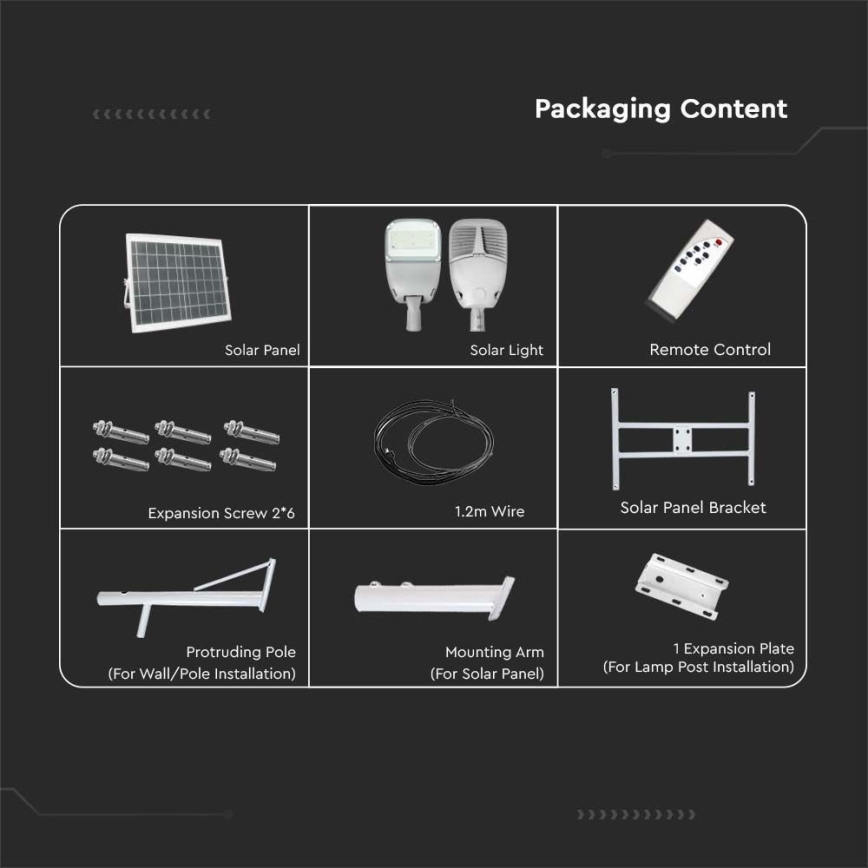 LED Dimming ηλιακό street φωτιστικό SAMSUNG CHIP LED/50W/6,4V 4000K IP65 30000 mAh + τηλεχειριστήριο