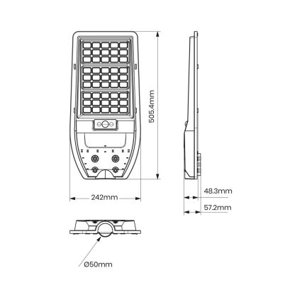 Ηλιακό φωτιστικό δρόμου LED VIA 100W/10000 mAh 3,2V 6000K IP65 + τηλεχειριστήριο