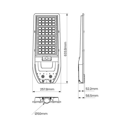 Ηλιακό φωτιστικό δρόμου LED VIA 150W/15000 mAh 3,2V 6000K IP65 + τηλεχειριστήριο