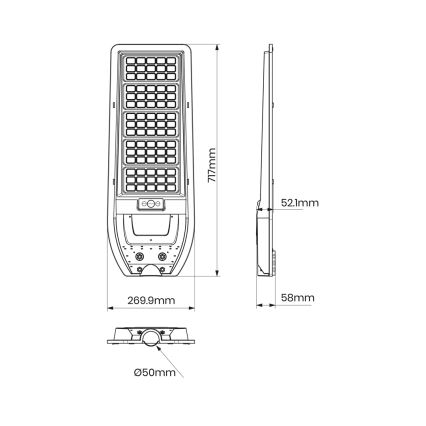 Ηλιακό φωτιστικό δρόμου LED VIA 200W/20000 mAh 3,2V 6000K IP54 + τηλεχειριστήριο