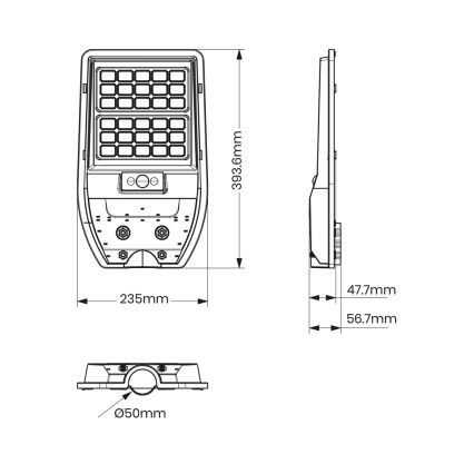 Ηλιακό φωτιστικό δρόμου LED VIA 50W/5000 mAh 3,2V 6000K IP65 + τηλεχειριστήριο