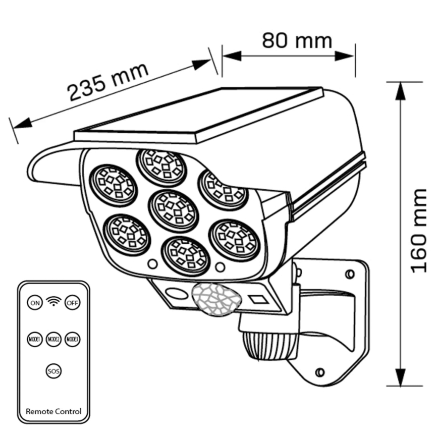 LED Ηλιακό dummy security camera με αισθητήρα KAMERA LED/1W/3,7V 1200 mAh IP44 + τηλεχειριστήριο