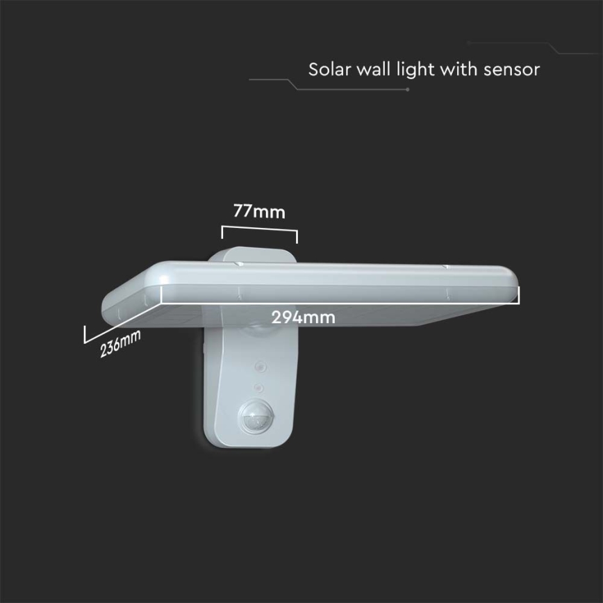 Ηλιακό φωτιστικό τοίχου LED με αισθητήρα LED/15W/3,2V 4000K/6000K IP65 6000 mAh λευκό
