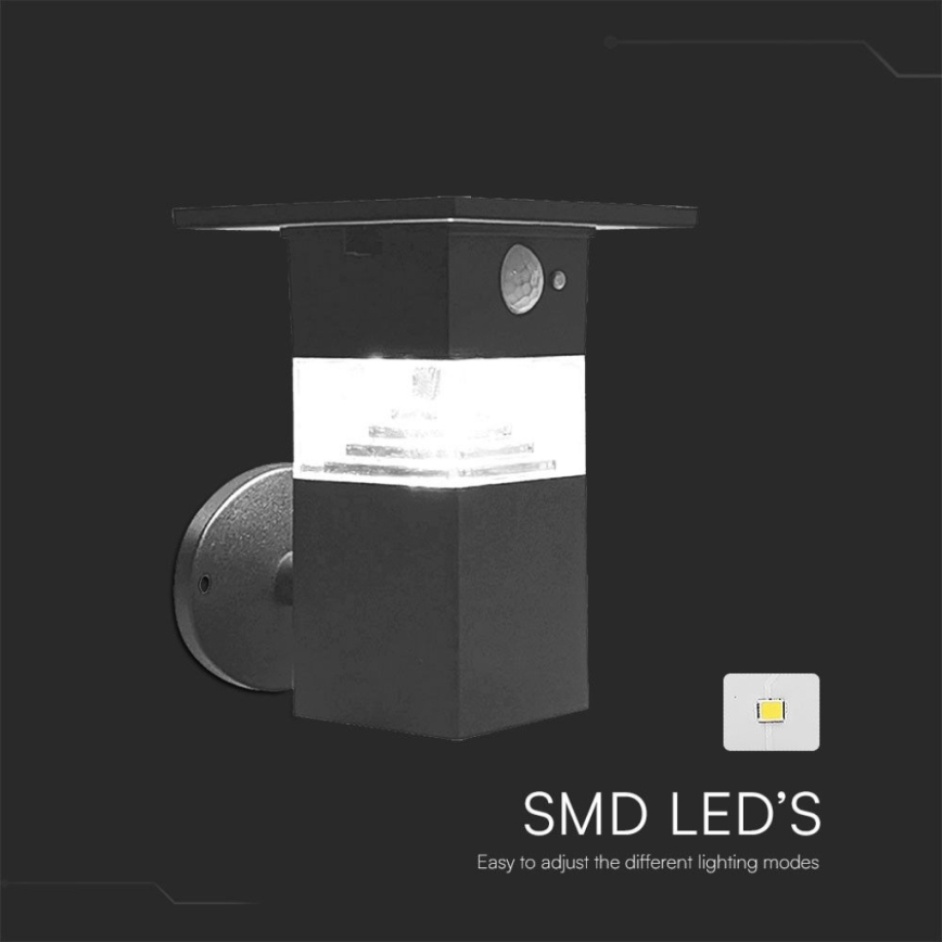 Ηλιακό φωτιστικό τοίχου LED με αισθητήρα LED/2,5W/3,7V IP54 3000K 2200 mAh