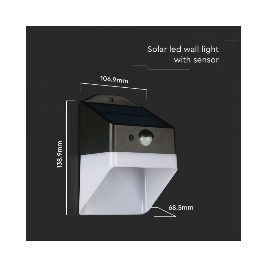 Ηλιακό φωτιστικό τοίχου LED με αισθητήρα LED/2W/3,7V 4000K IP65