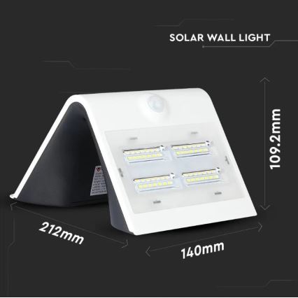 Ηλιακό φωτιστικό τοίχου LED με αισθητήρα LED/3W/3,7V 3000/4000K IP65 2000 mAh λευκό