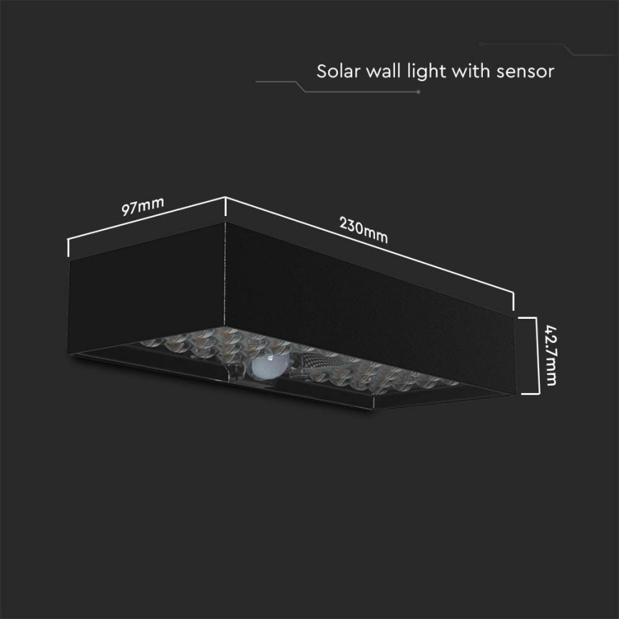 Ηλιακό φωτιστικό τοίχου LED με αισθητήρα LED/6W/3,7V IP65 4000K 3000 mAh μαύρο