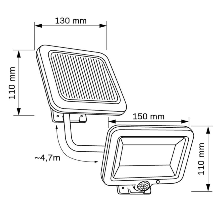 Ηλιακός προβολέας LED με αισθητήρα DUO LED/1W/3,7V IP44