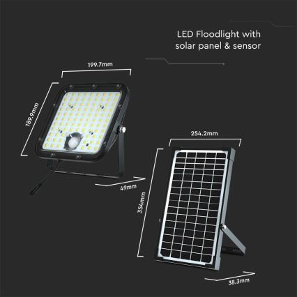 Ηλιακός προβολέας LED με αισθητήρα LED/30W/6,4V 6400K + τηλεχειριστήριο