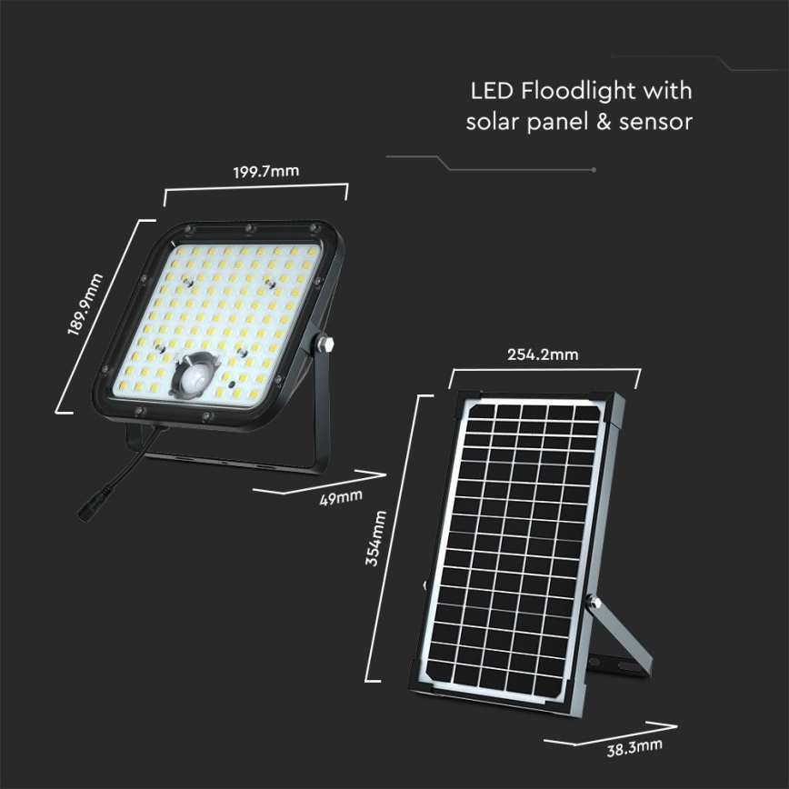 Ηλιακός προβολέας LED με αισθητήρα LED/30W/6,4V 6400K + τηλεχειριστήριο