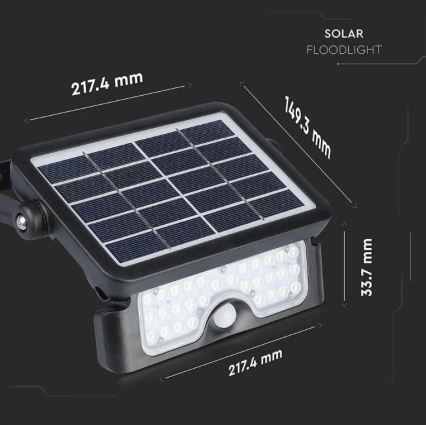 Ηλιακός προβολέας LED με αισθητήρα LED/5W/3,7V IP65 4000K 3000 mAh