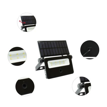 Ηλιακός προβολέας LED με αισθητήρα NOCTIS LED/2W/1800 mAh 3,7V 6000K IP65