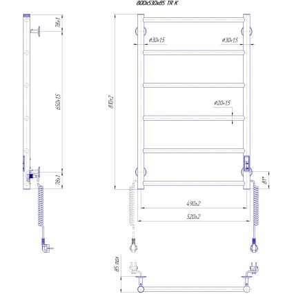 Θερμαντικό σώμα-σκάλα για μπάνιο CLASSIC 110W/230V 81x52 cm, ανοξείδωτο/μαύρο, δεξιό