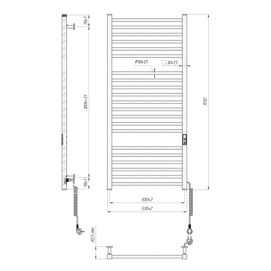 Θερμαντικό σώμα-σκάλα για μπάνιο HF DERBY 255W/230V 117x53 cm μαύρο