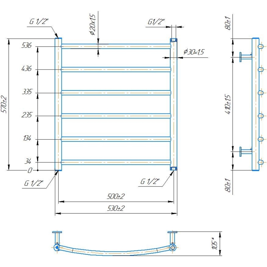 Θερμαντικό σώμα-σκάλα για μπάνιο INOX CLASSIC 122W/230V 57x53 cm ανοξείδωτο/λευκό