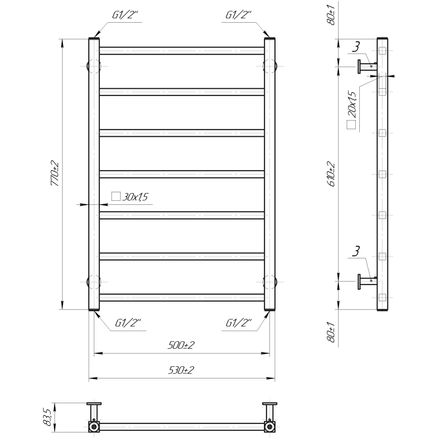 Θερμαντικό σώμα-σκάλα για μπάνιο INOX TOKIO 161W/230V 77x53 cm ανοξείδωτο/μαύρο