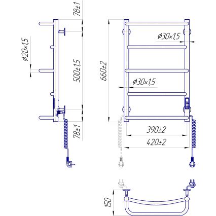 Θερμαντικό σώμα-σκάλα για μπάνιο LUX 65W/230V 66x42 cm, ανοξείδωτο ατσάλι/γυαλιστερό χρώμιο, δεξιά